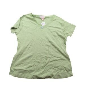 Sleep Club Womens Green V Neck Short Sleeve PJ  Top Lace Trim Bow Size 1X